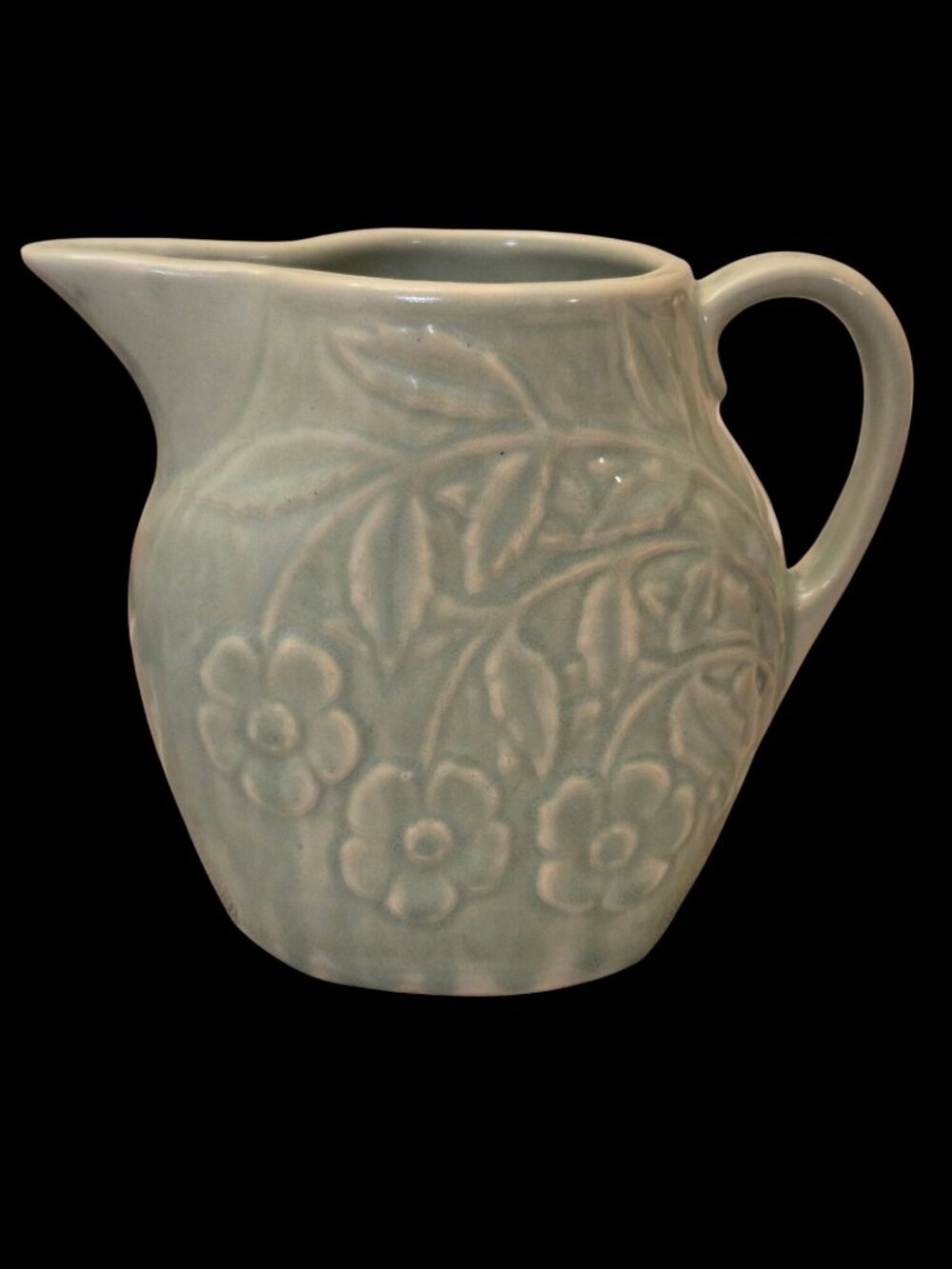 Vintage  McCoy USA Pottery Sea Foam  Green  Pitcher Embossed Floral